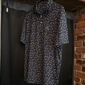 Rhoback Navy Polo Old Fashioned Print.